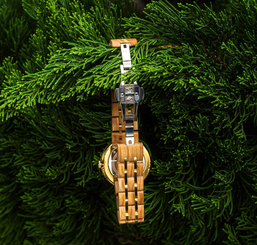 LINDA™️ - Olive wood & Gold Stainless 38mm