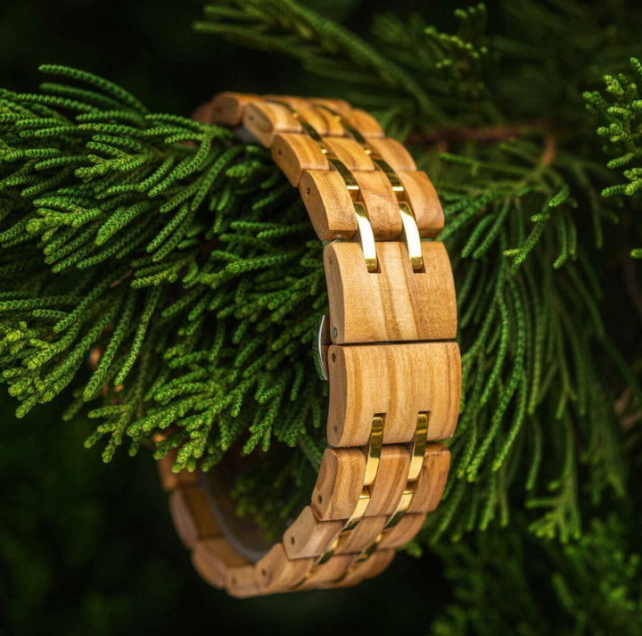 LINDA™️ - Olive wood & Gold Stainless 38mm