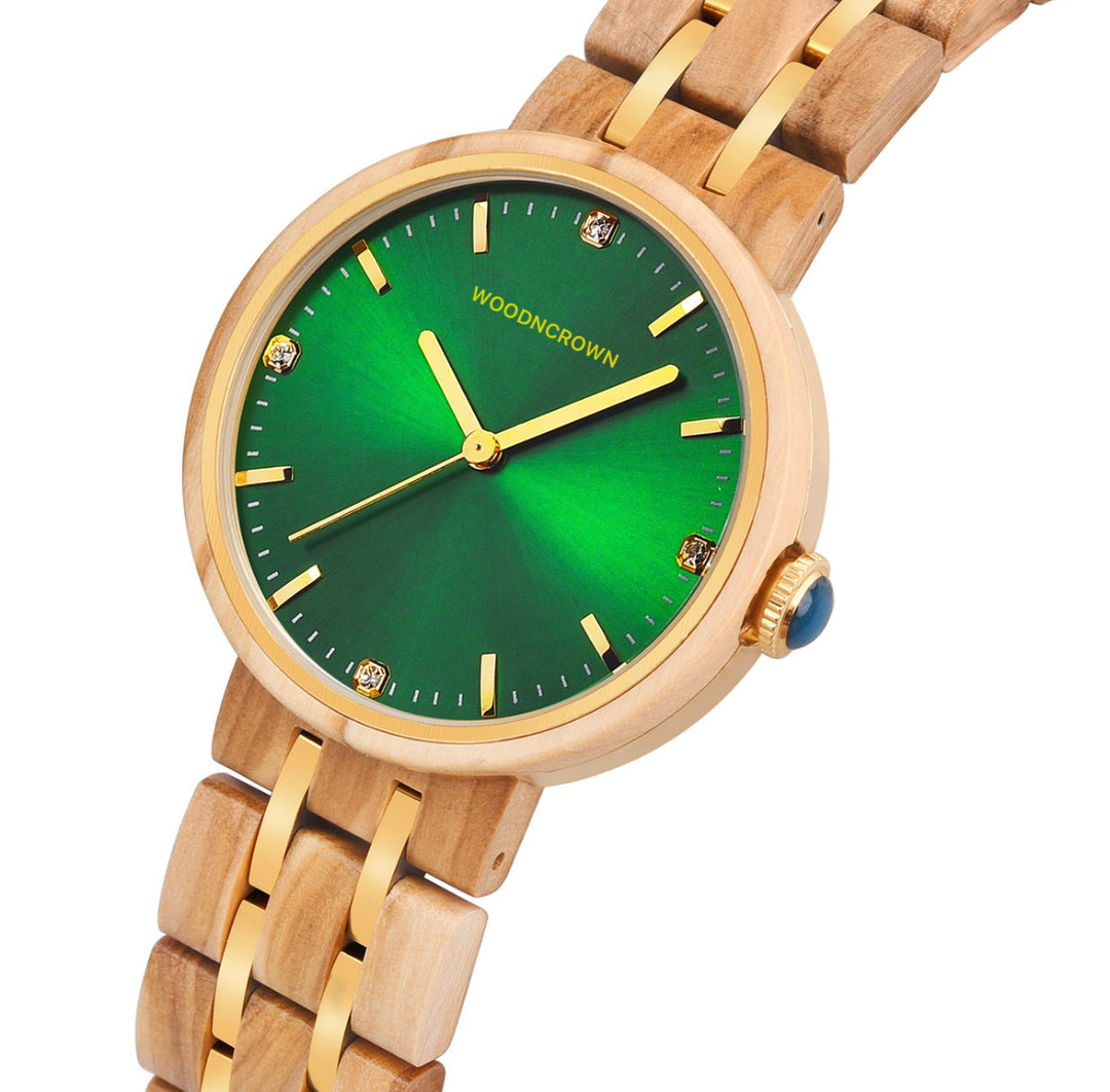 LINDA • Madera de olivo y acero inoxidable dorado 38MM (NUEVA LLEGADA) 