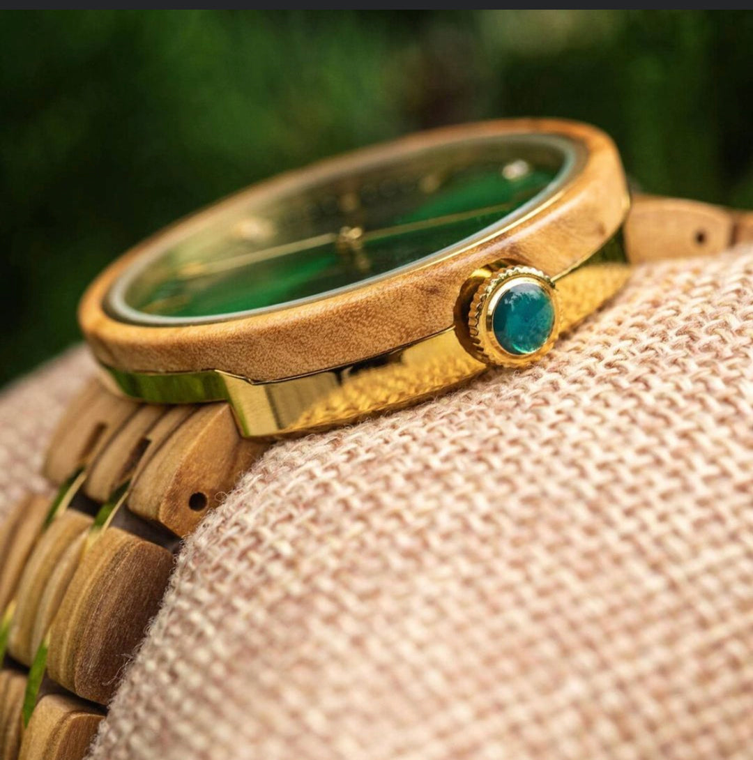 LINDA™️ - Olive wood & Gold Stainless 38mm