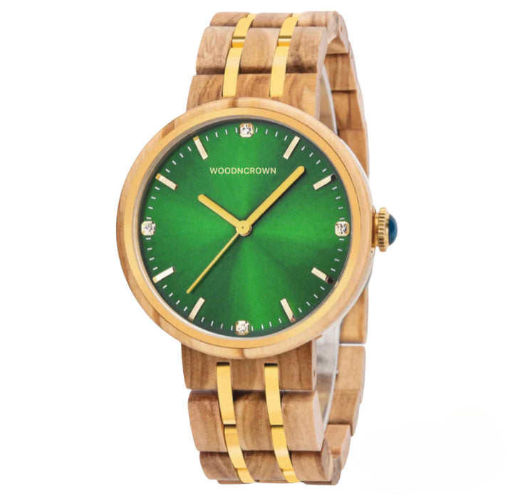 LINDA™️ - Olive wood & Gold Stainless 38mm