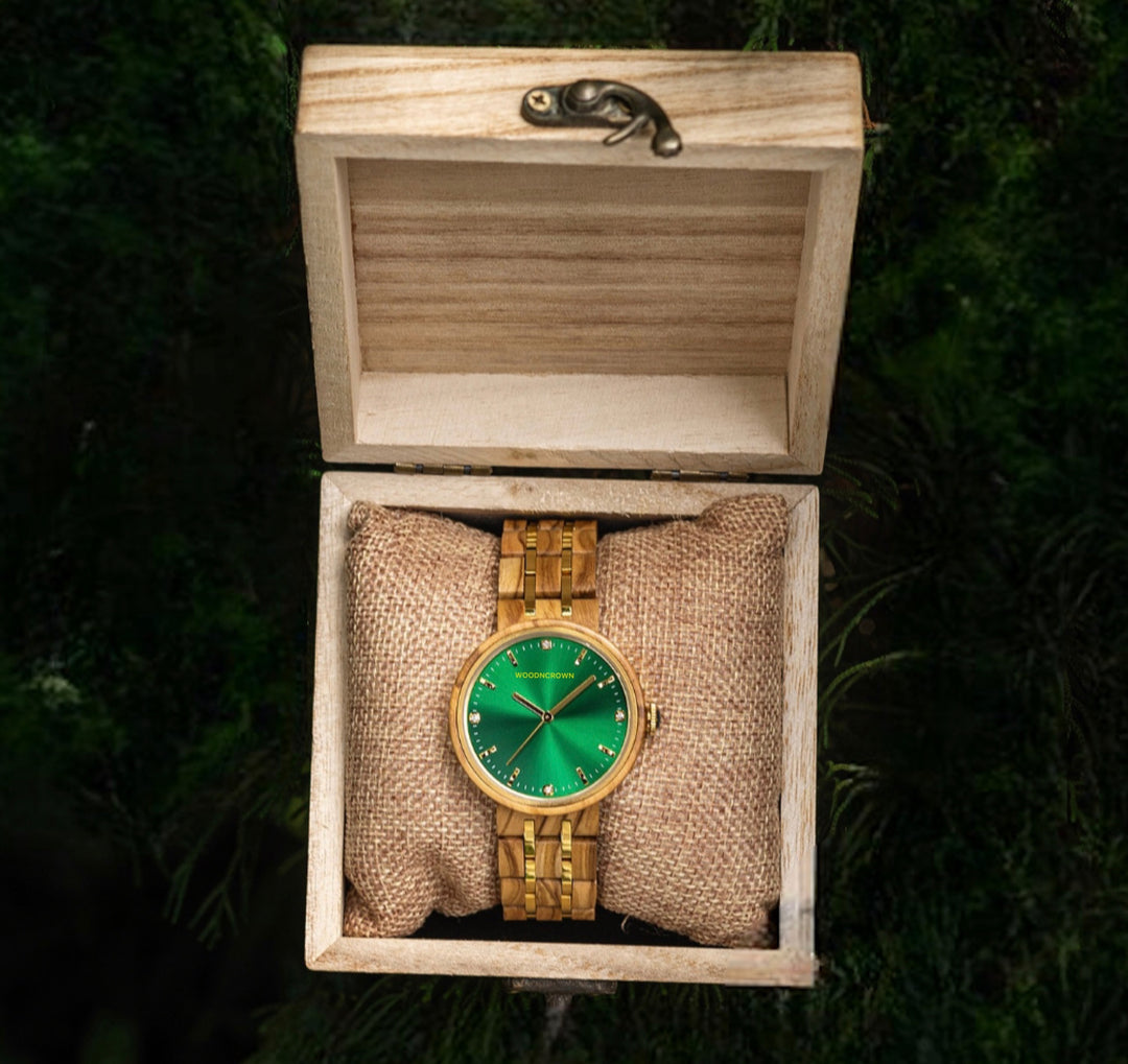 LINDA™️ - Olive wood & Gold Stainless 38mm