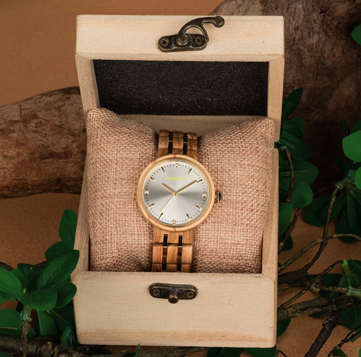 LILLIAN • Madera de olivo y acero inoxidable dorado 38 MM (RECIÉN AGREGADO) 