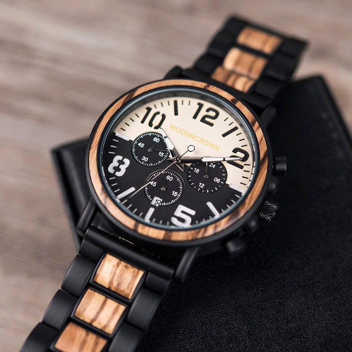 CROWN LAFAYETTE™️- Zebrawood & Black stainless 44mm