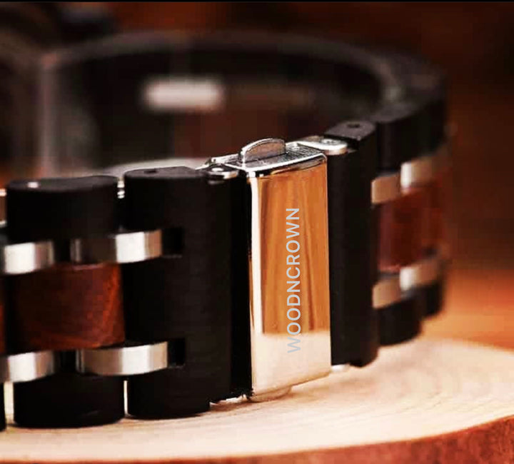 CROWN ARTHUR™️ - Rose wood • Ebony wood & Stainless 44mm