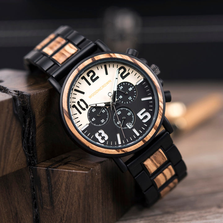 CROWN LAFAYETTE™️- Zebrawood & Black stainless 44mm