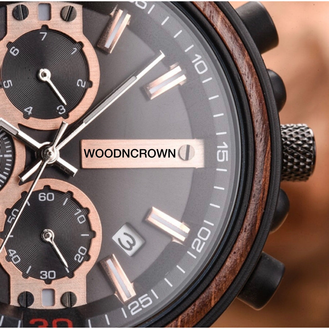 CROWN ARTHUR™️ - Rose wood • Ebony wood & Stainless 44mm