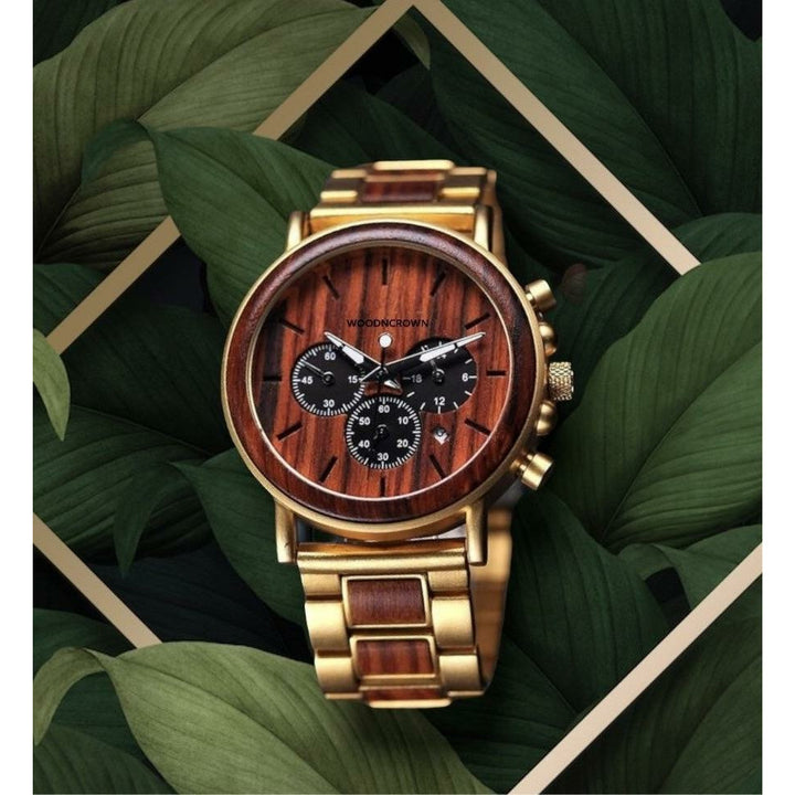 CROWN PAYTRELL™️ - Sandal wood  & Gold 44mm