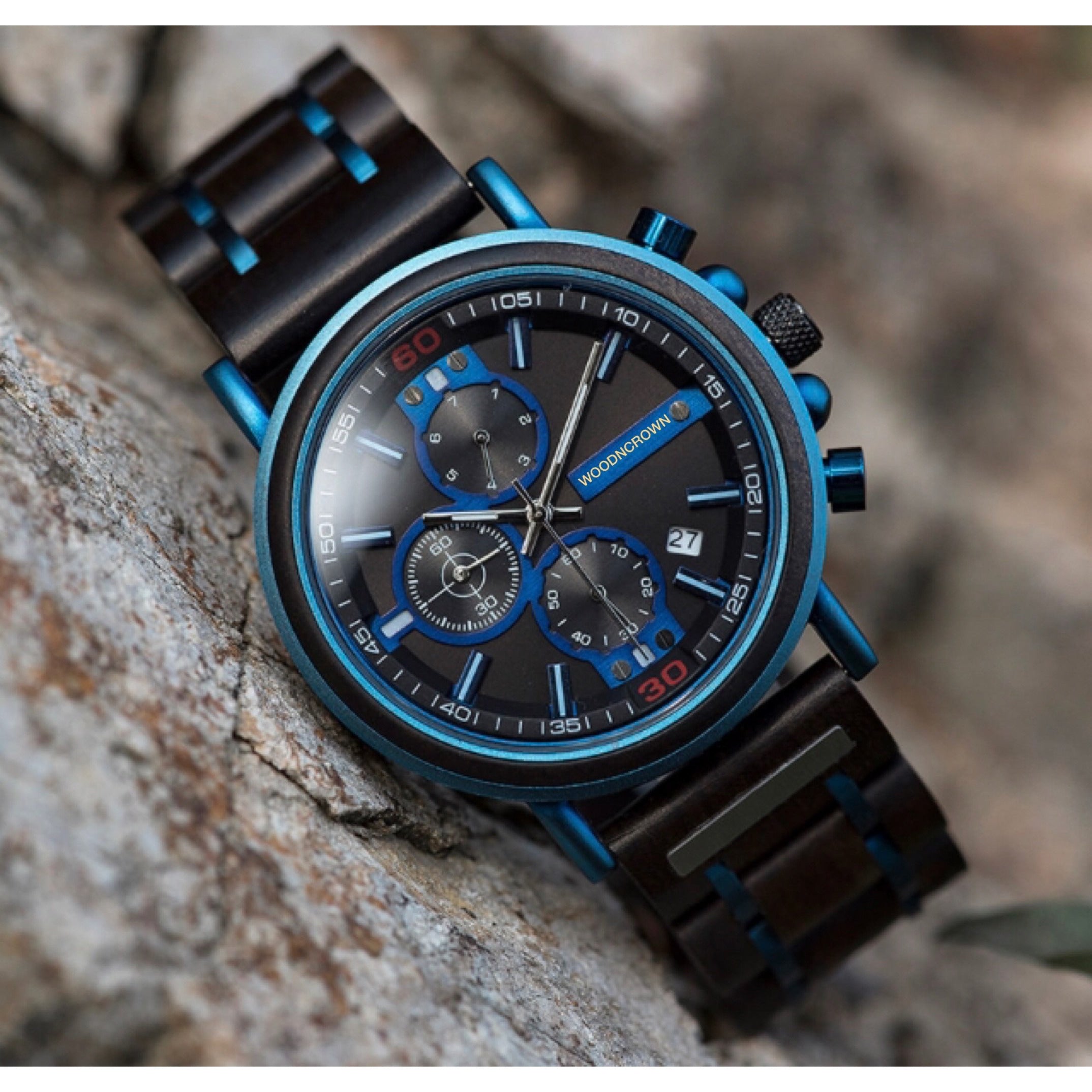CROWN JONATHAN™️ - Ebony wood & Bleu Stainless 44mm – WOODNCROWN