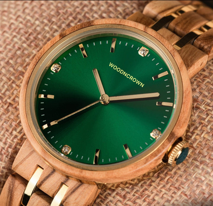 LINDA™️ - Olive wood & Gold Stainless 38mm