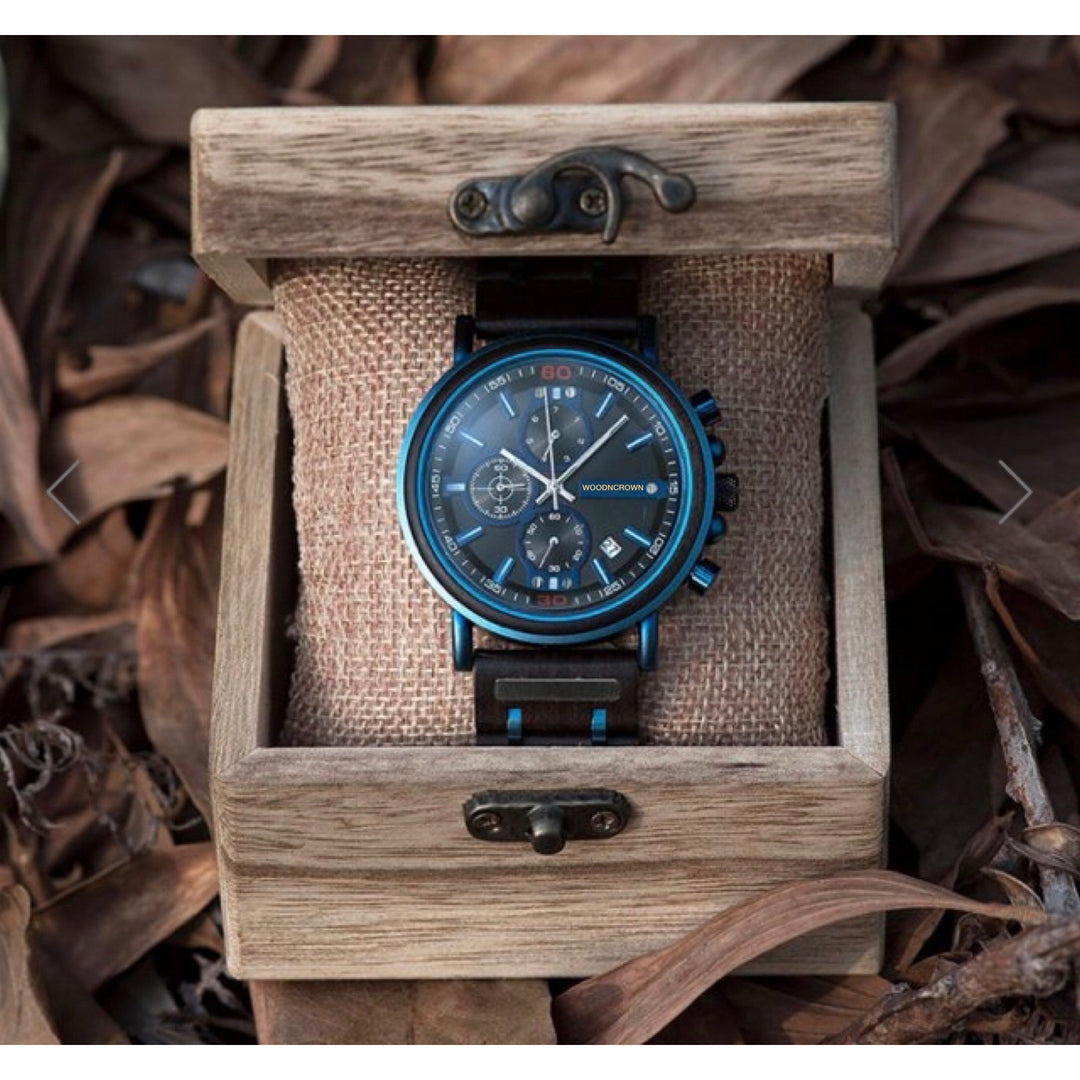 CROWN JONATHAN™️ - Ebony wood & Bleu Stainless 44mm