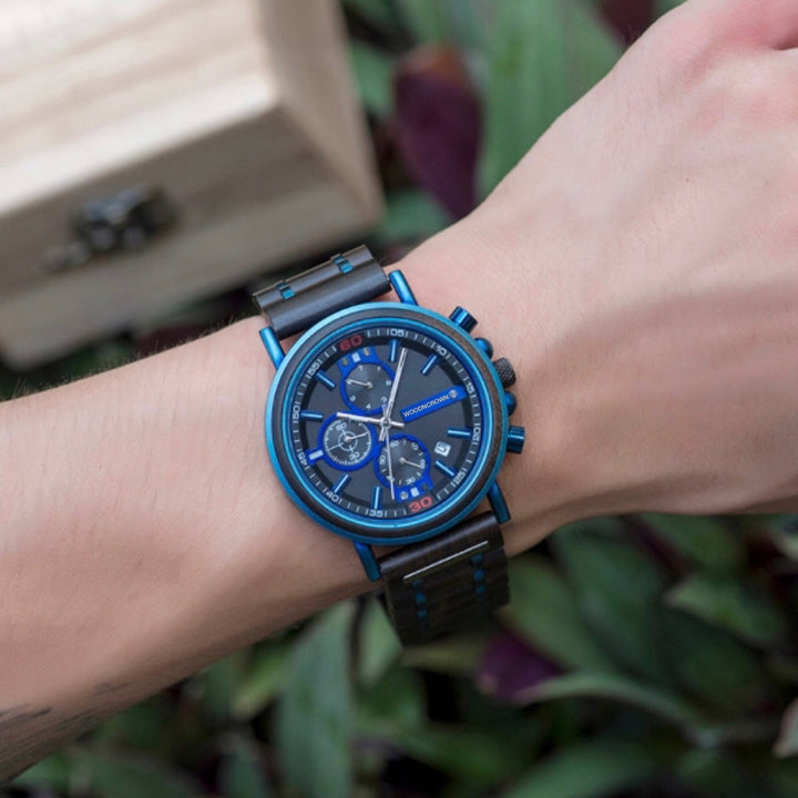 CROWN JONATHAN™️ - Ebony wood & Bleu Stainless 44mm