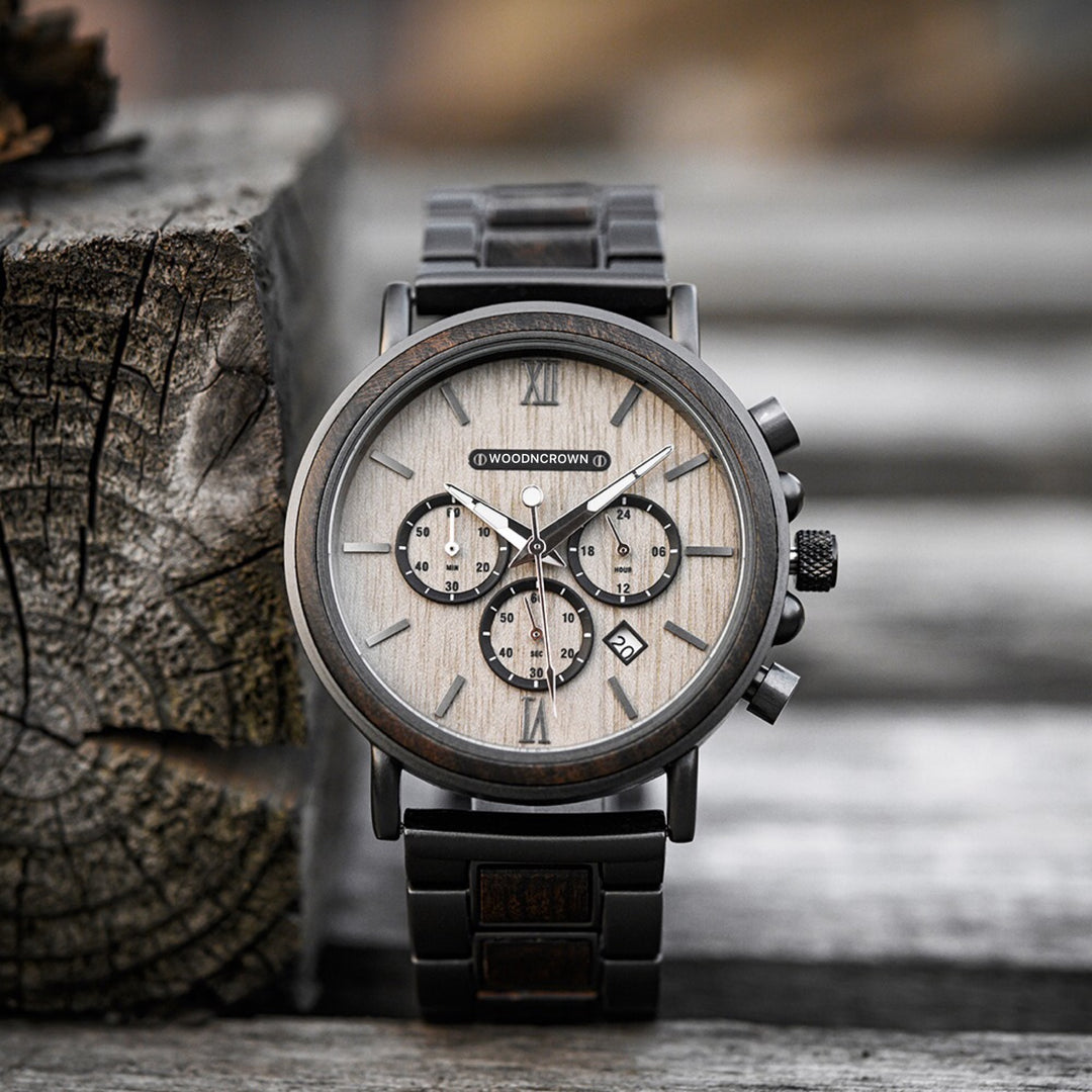 CROWN CHARLIE™️ - Ebony wood & Gray Stainless 44mm